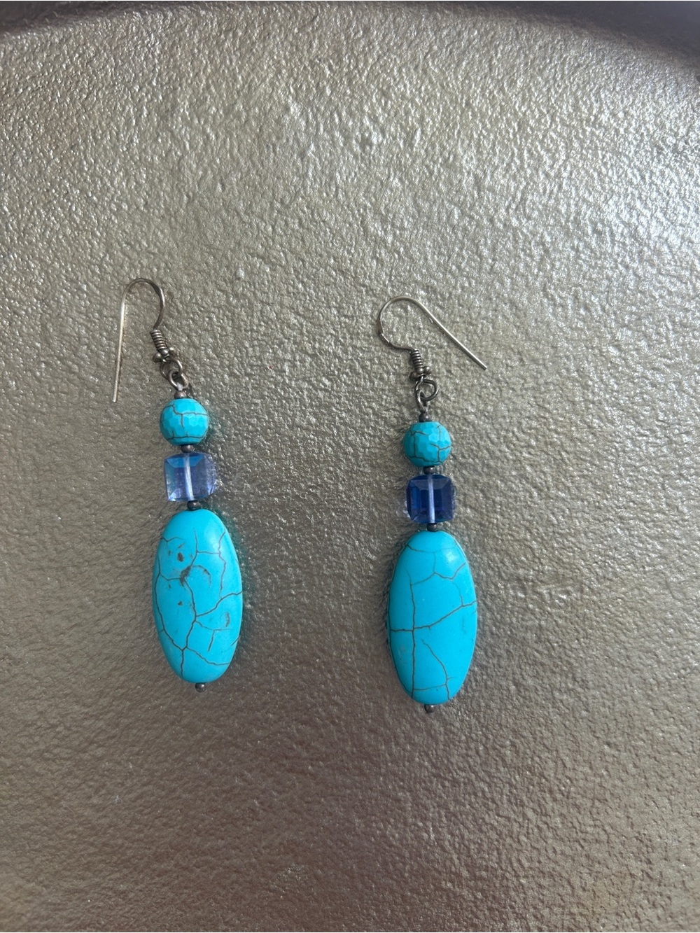Boho Southwestern Turquoise and Blue Glass Bead Drop Dangle Earrings⁠
